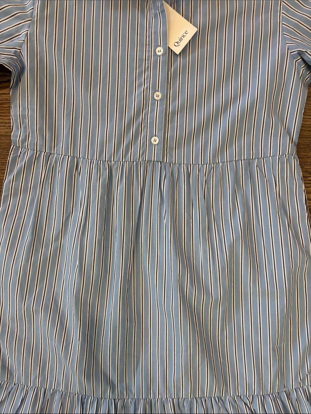 Quince Organic Cotton Poplin Midi Shirt Dress Blue Stripe Womens Size Medium NWT - Picture 5 of 13